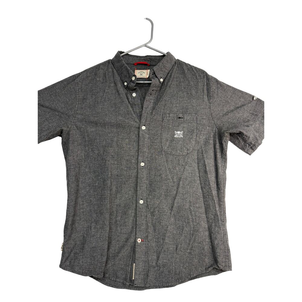 Fourstar Street Pirate Originals Men’s L Gray Chambray Button Down Skull